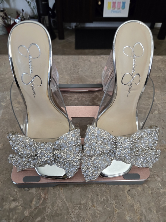 Jessica Simpson Shoes - Jessica Simpson Saidah Pearl/ Rhinestone Bow Clear Dress Slide Sandals .  Size 5